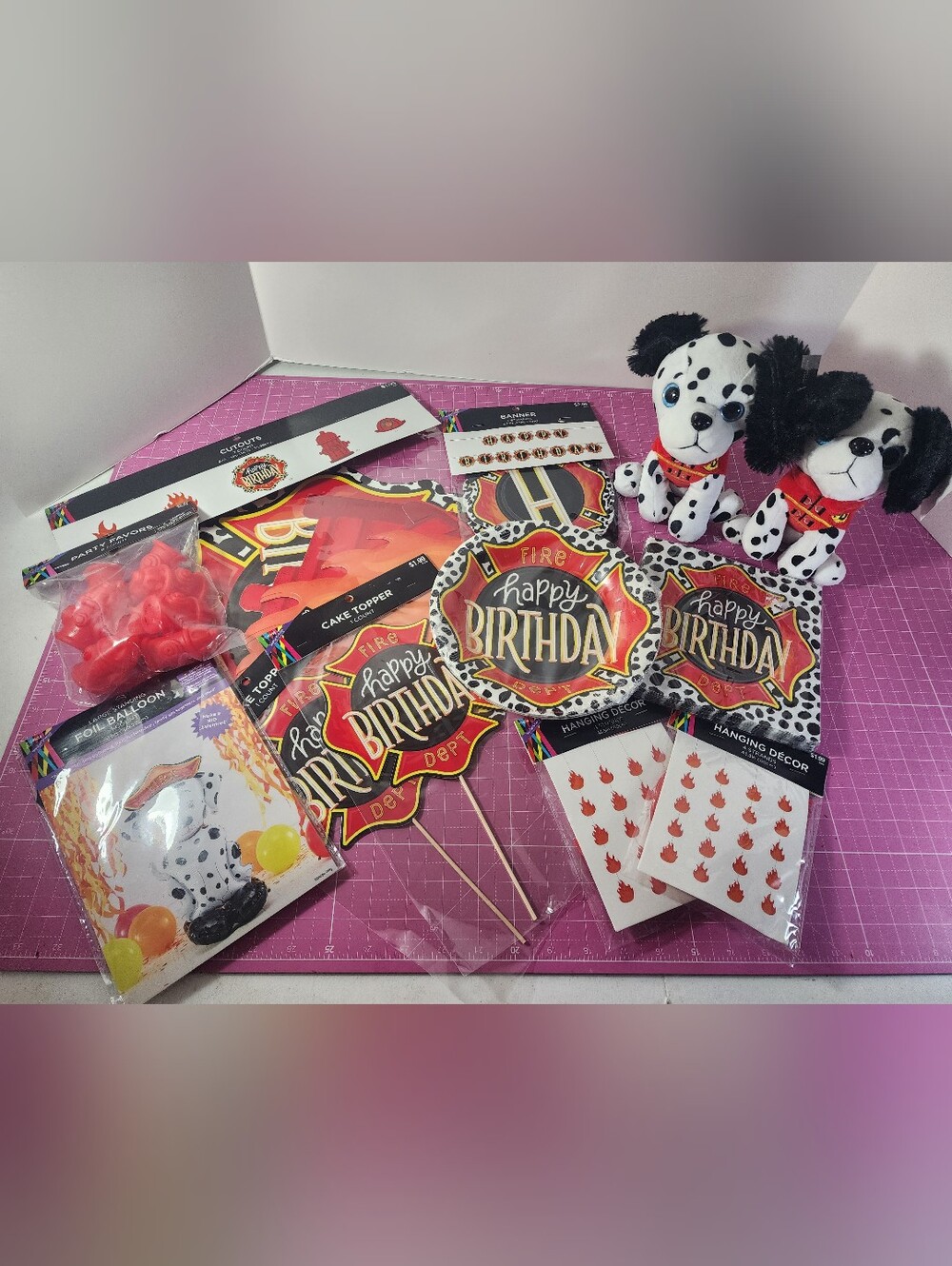 NWT- 12 Pc Fireman Happy Birthday Party Psck Z Red & Black